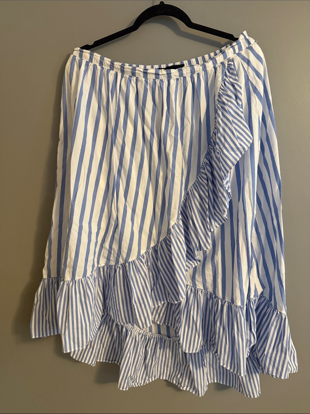 Who What Wear Blue & White Asymmetrical Ruffle Midi Skirt